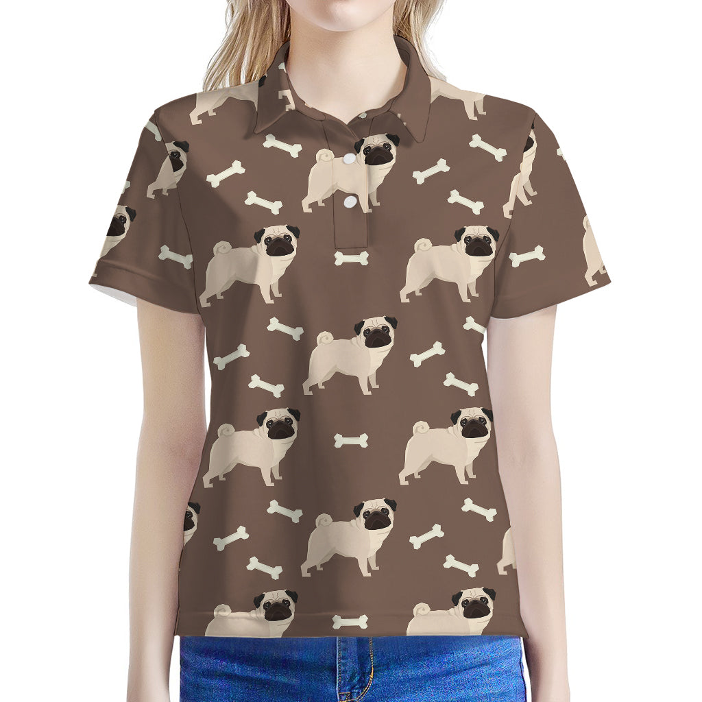 Geometric Pug Pattern Print Women's Polo Shirt