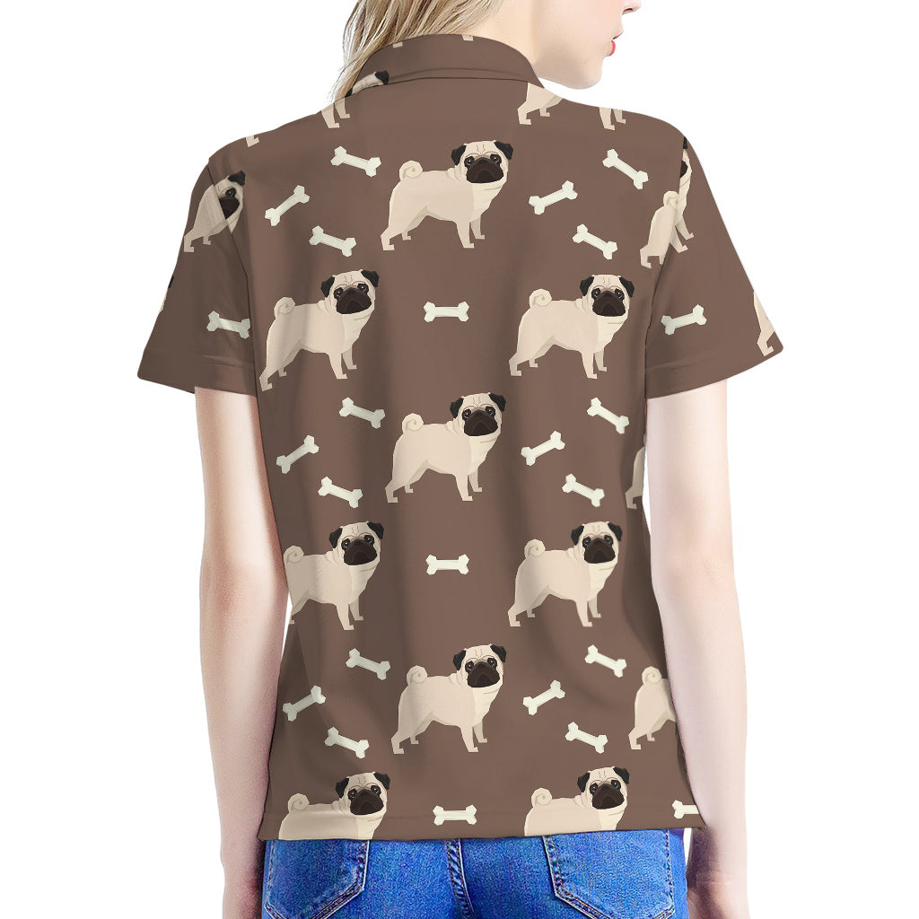 Geometric Pug Pattern Print Women's Polo Shirt