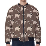 Geometric Pug Pattern Print Zip Sleeve Bomber Jacket
