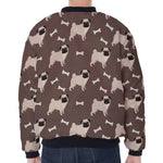 Geometric Pug Pattern Print Zip Sleeve Bomber Jacket
