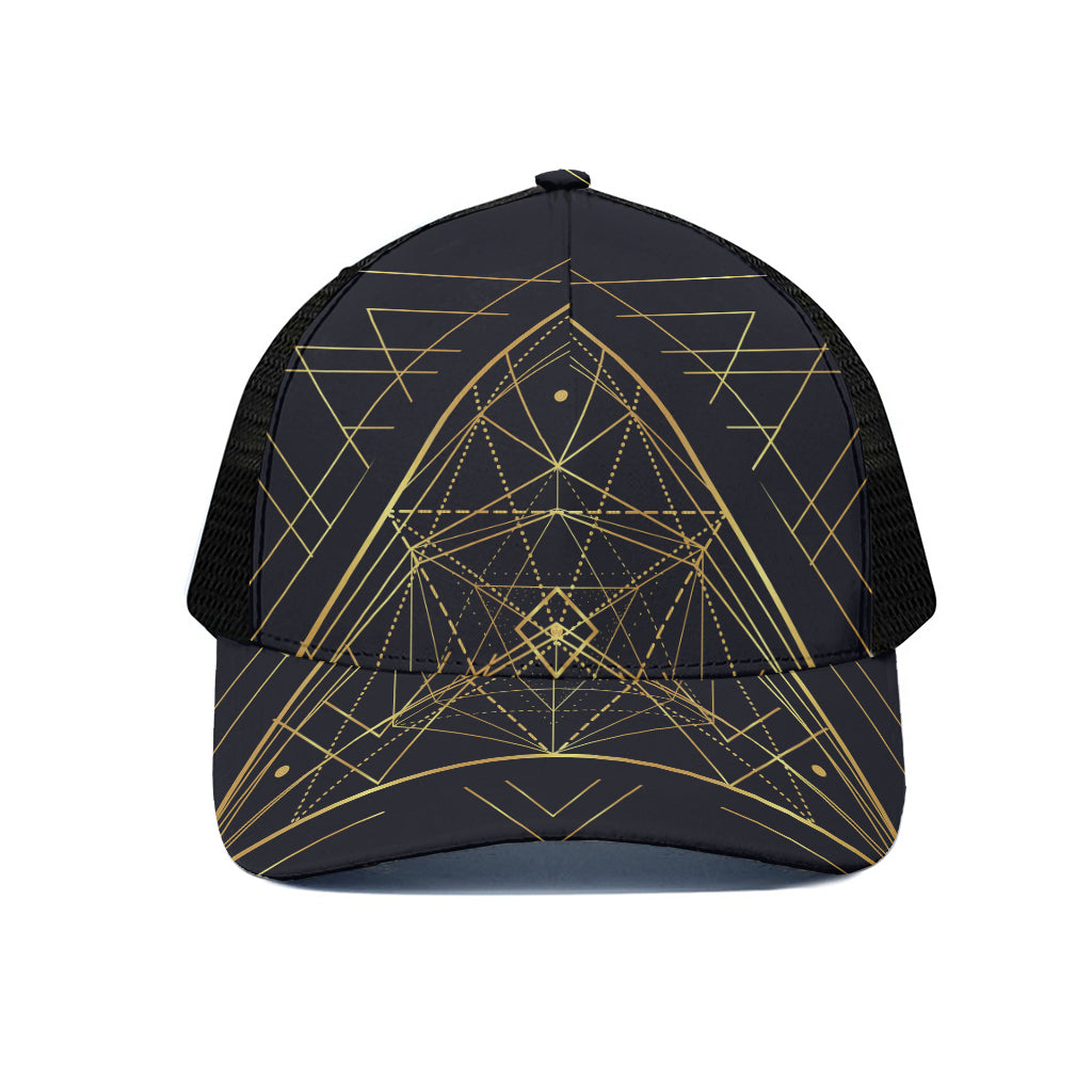 Geometric Pyramid Print Black Mesh Trucker Cap