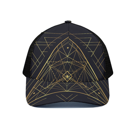 Geometric Pyramid Print Black Mesh Trucker Cap