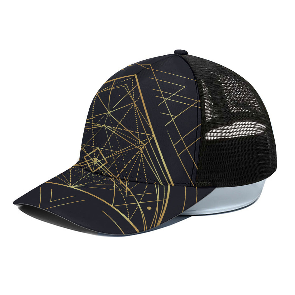 Geometric Pyramid Print Black Mesh Trucker Cap