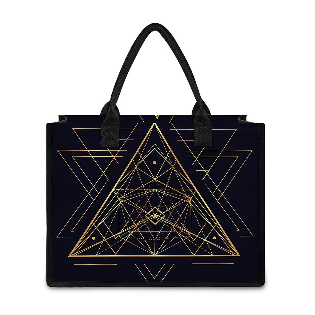 Geometric Pyramid Print Canvas Tote Bag