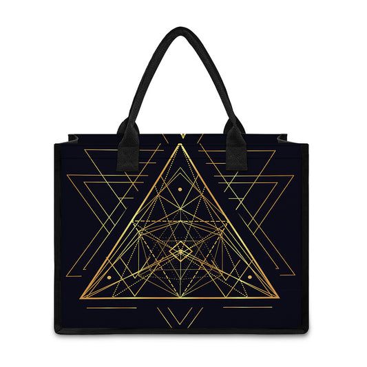 Geometric Pyramid Print Canvas Tote Bag