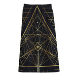 Geometric Pyramid Print Cotton Front Slit Maxi Skirt