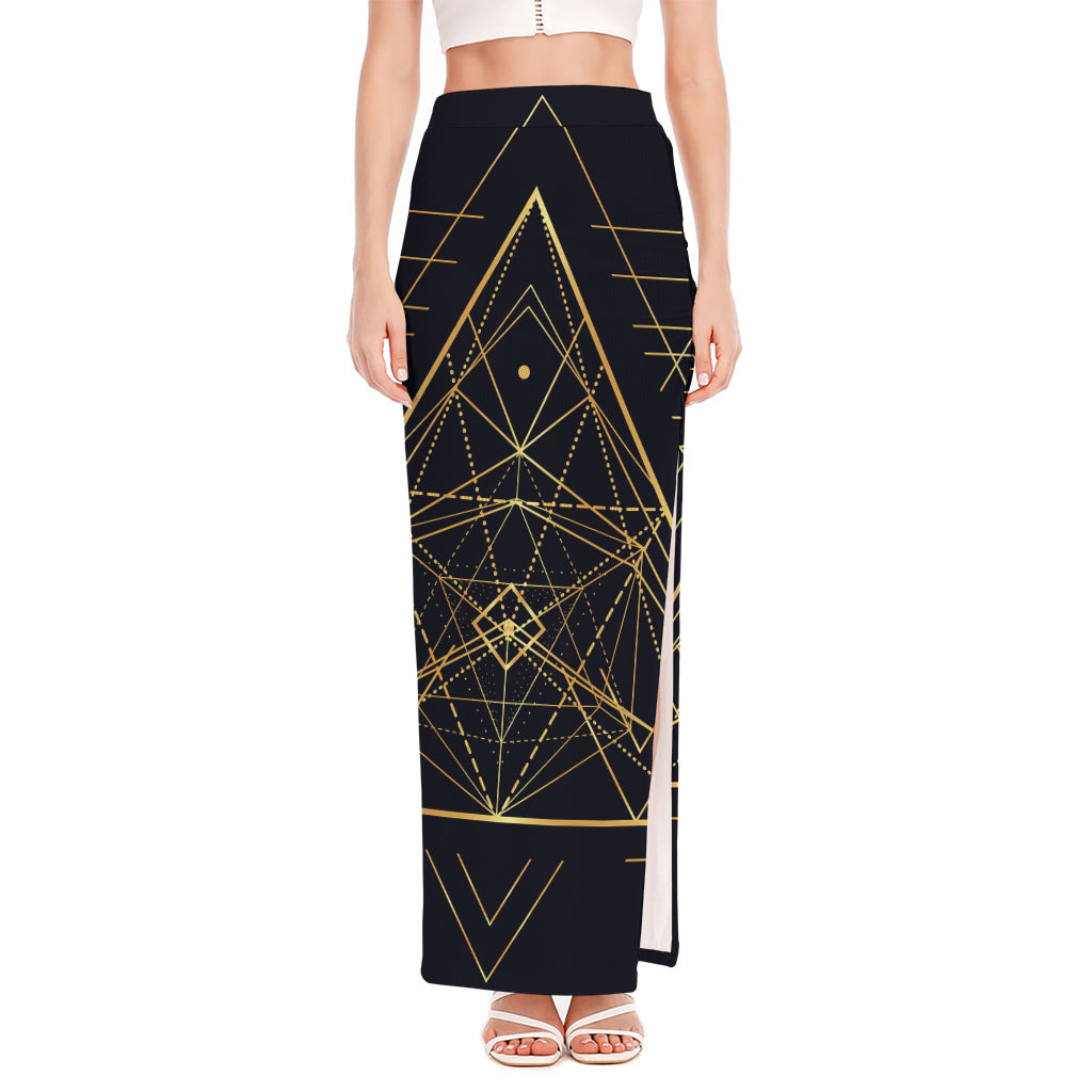 Geometric Pyramid Print High Slit Maxi Skirt