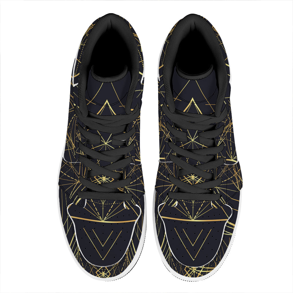 Geometric Pyramid Print High Top Leather Sneakers