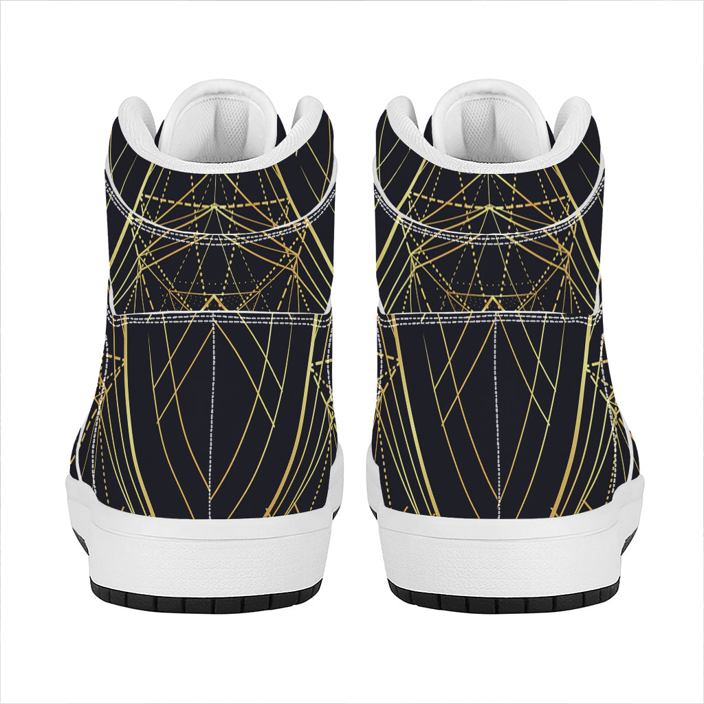 Geometric Pyramid Print High Top Leather Sneakers