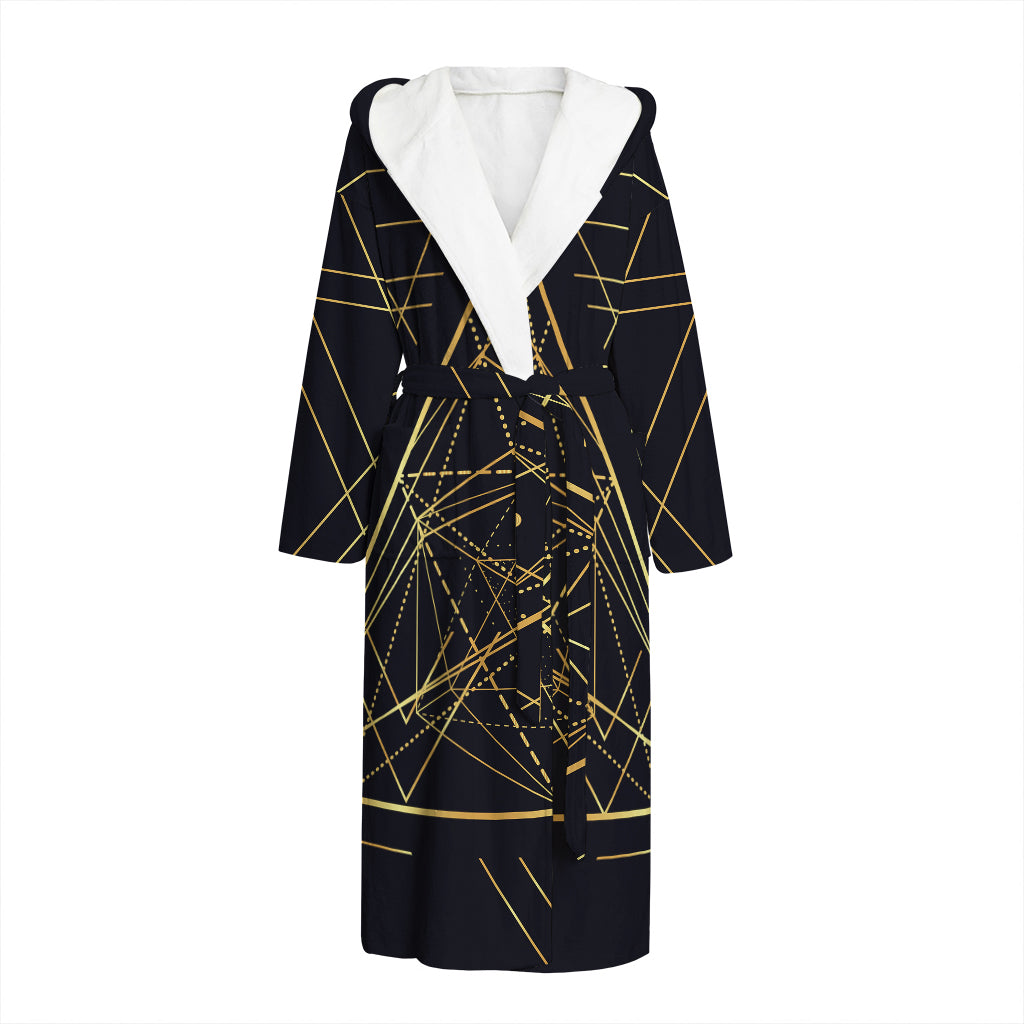 Geometric Pyramid Print Hooded Bathrobe