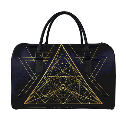 Geometric Pyramid Print Leather Duffle Bag