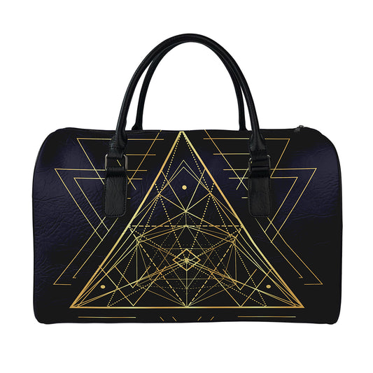 Geometric Pyramid Print Leather Duffle Bag