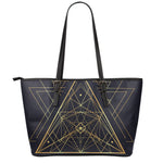 Geometric Pyramid Print Leather Tote Bag