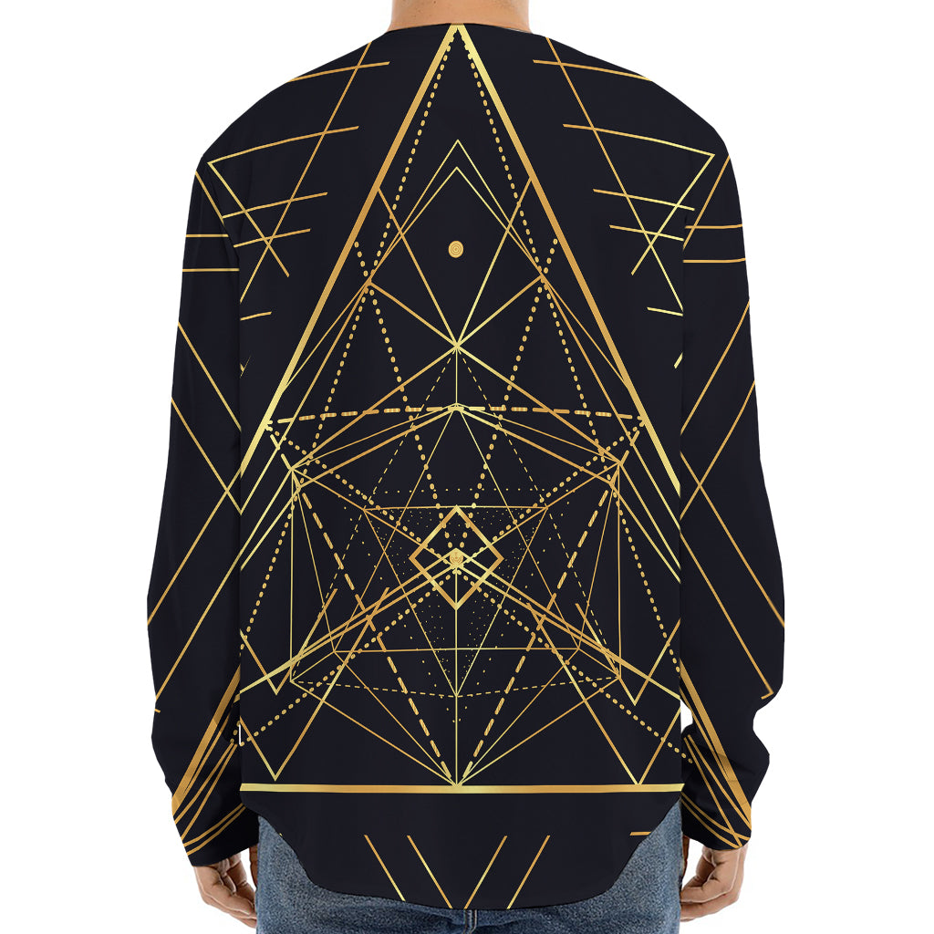 Geometric Pyramid Print Long Sleeve Baseball Jersey