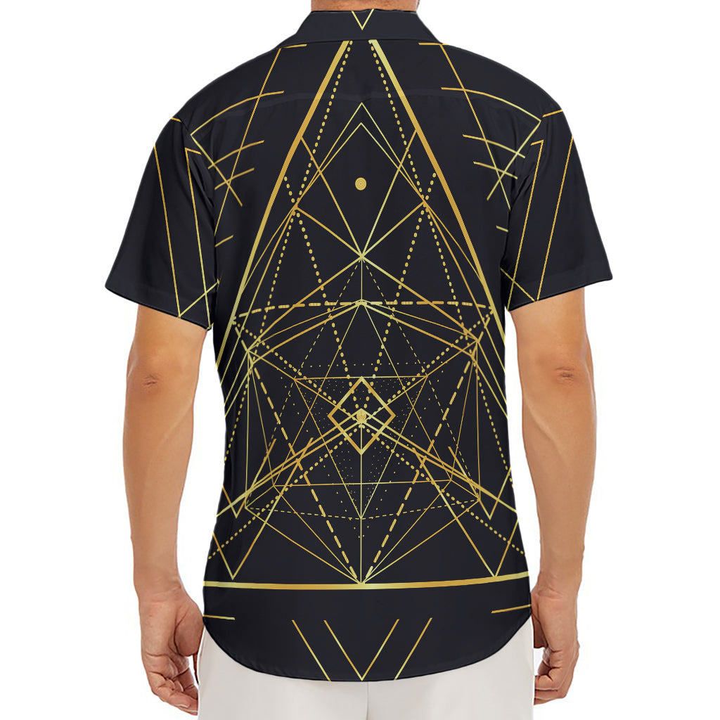 Geometric Pyramid Print Men's Deep V-Neck Shirt