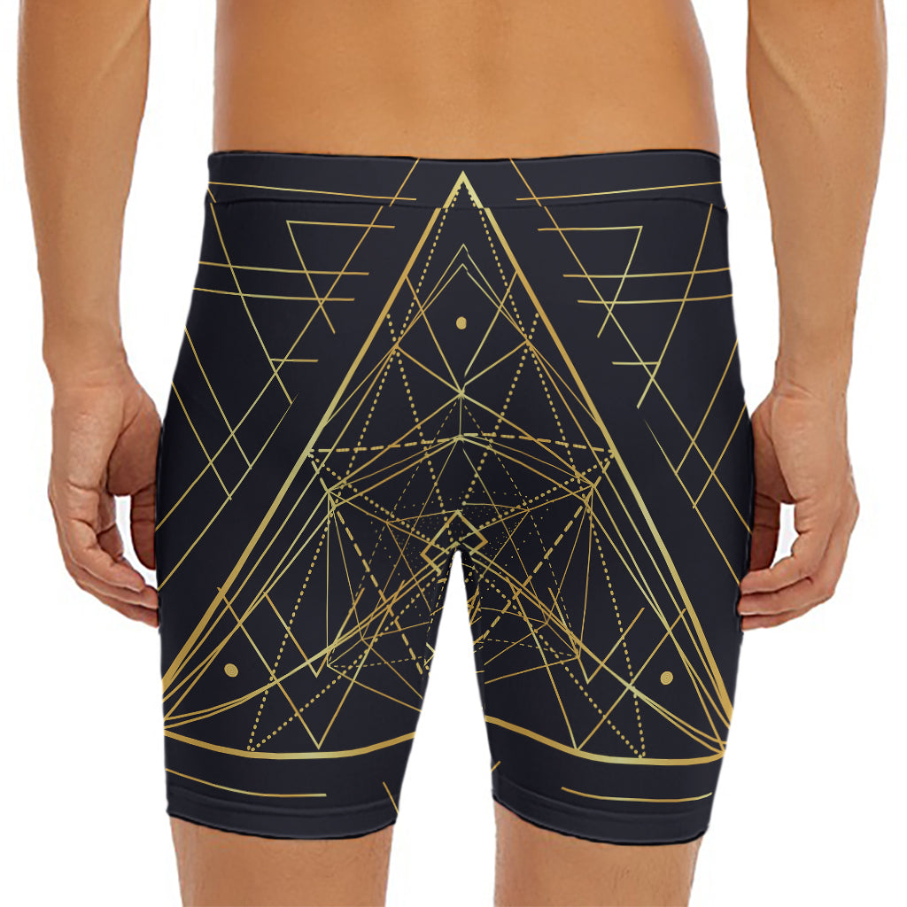 Geometric Pyramid Print Men's Long Boxer Briefs