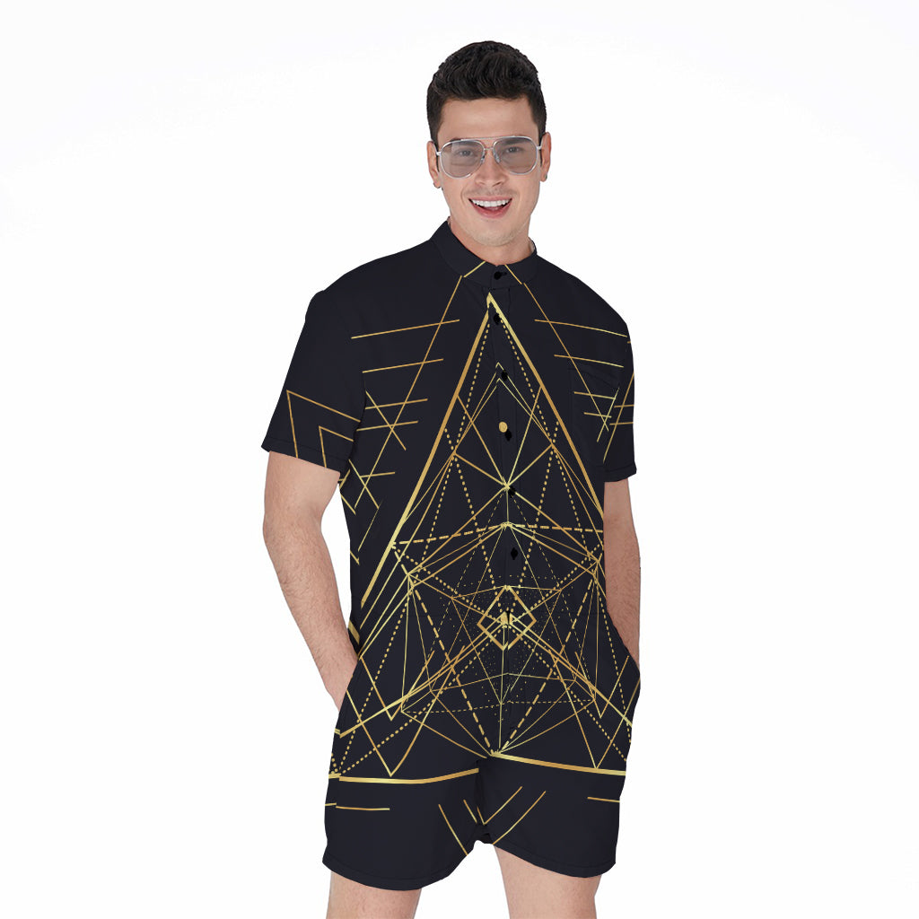 Geometric Pyramid Print Men's Rompers