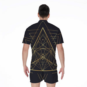 Geometric Pyramid Print Men's Rompers