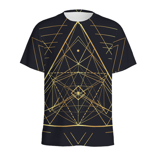 Geometric Pyramid Print Men's Sports T-Shirt