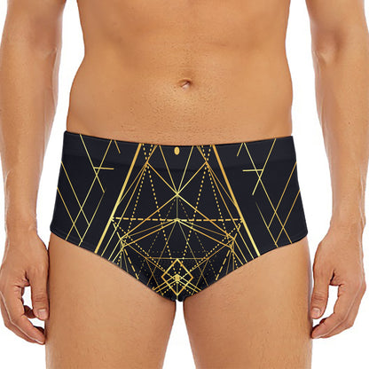 Geometric Pyramid Print Men's Triangle Swim Briefs