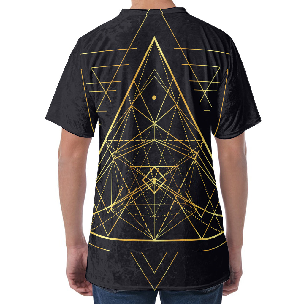Geometric Pyramid Print Men's Velvet T-Shirt