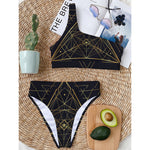 Geometric Pyramid Print One Shoulder Bikini Top