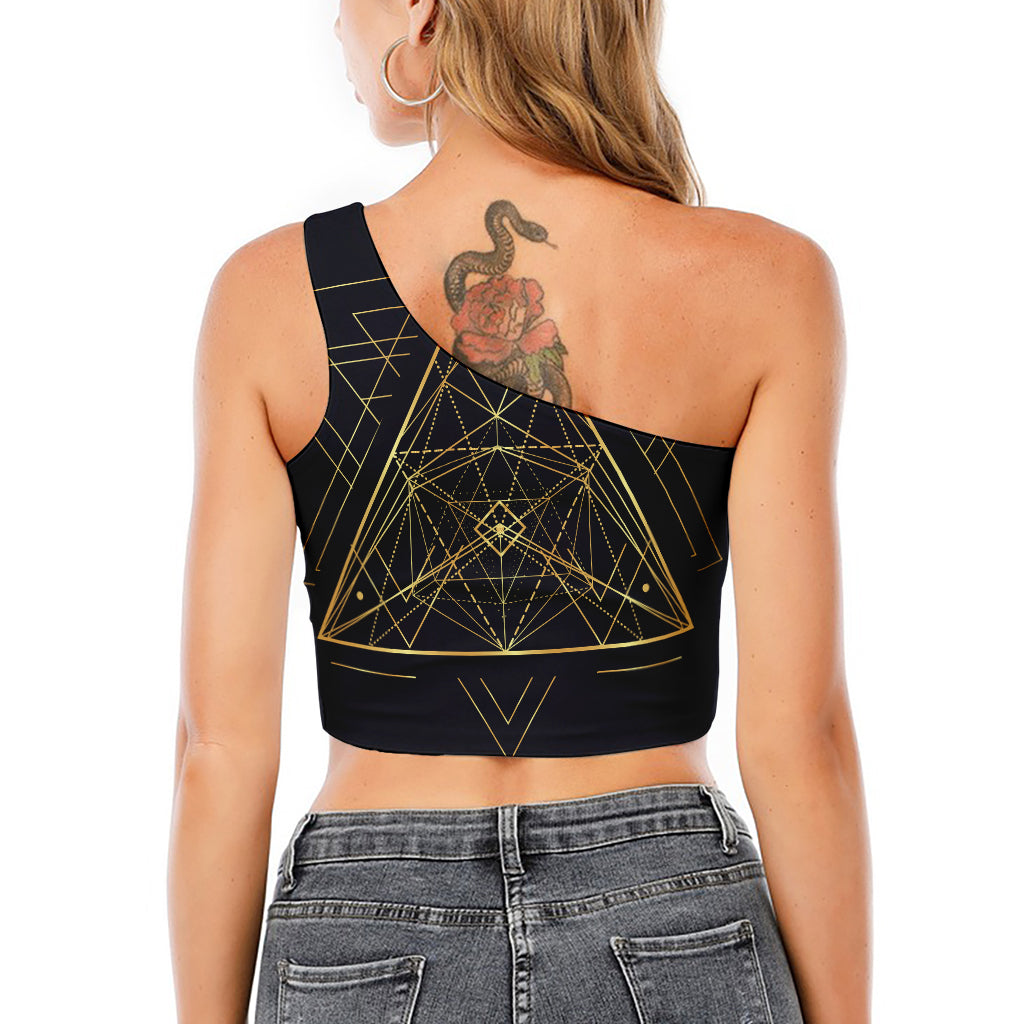 Geometric Pyramid Print One Shoulder Crop Top