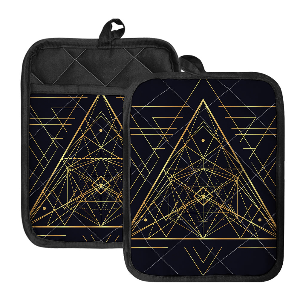 Geometric Pyramid Print Pot Holders With Pocket