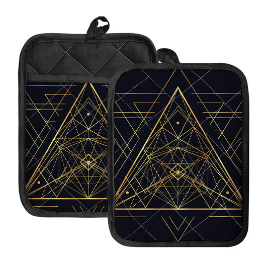 Geometric Pyramid Print Pot Holders With Pocket