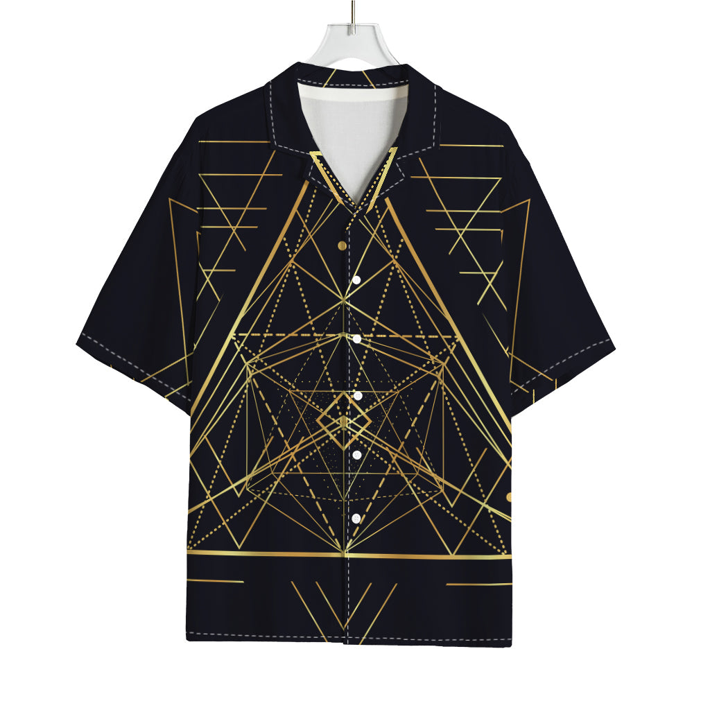 Geometric Pyramid Print Rayon Hawaiian Shirt