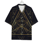 Geometric Pyramid Print Rayon Hawaiian Shirt