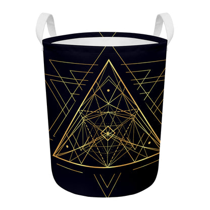 Geometric Pyramid Print Round Laundry Basket