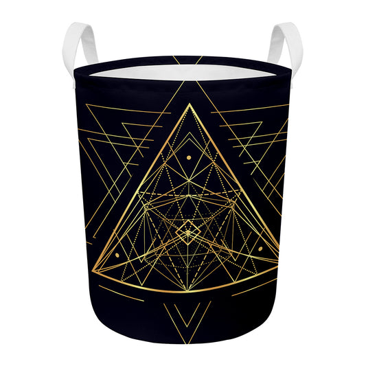 Geometric Pyramid Print Round Laundry Basket
