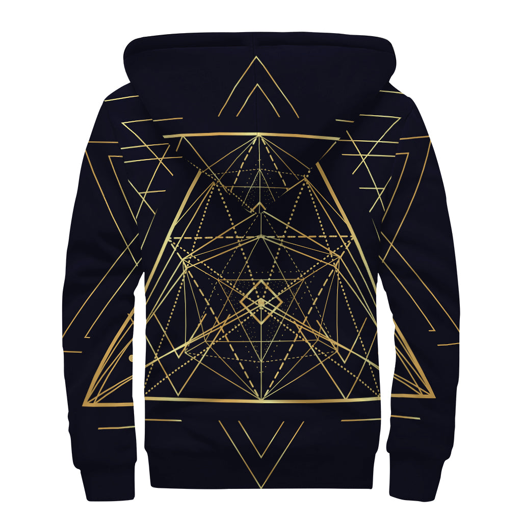 Geometric Pyramid Print Sherpa Lined Zip Up Hoodie