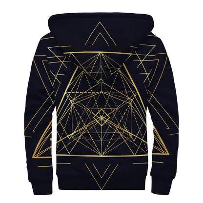 Geometric Pyramid Print Sherpa Lined Zip Up Hoodie