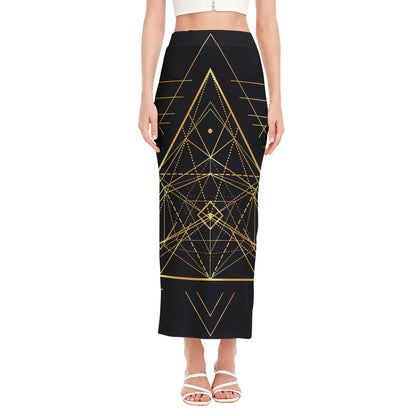 Geometric Pyramid Print Side Slit Maxi Skirt
