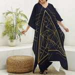 Geometric Pyramid Print Silk V-Neck Kaftan Dress