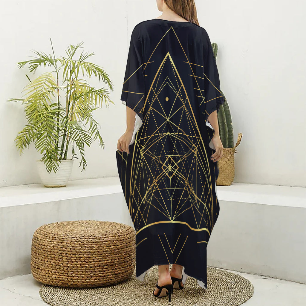 Geometric Pyramid Print Silk V-Neck Kaftan Dress