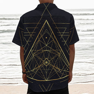 Geometric Pyramid Print Textured Short Sleeve Shirt