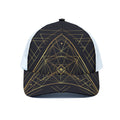 Geometric Pyramid Print White Mesh Trucker Hat