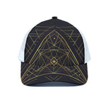 Geometric Pyramid Print White Mesh Trucker Cap