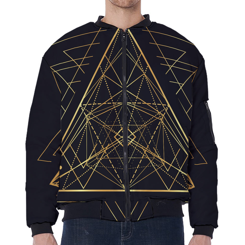 Geometric Pyramid Print Zip Sleeve Bomber Jacket