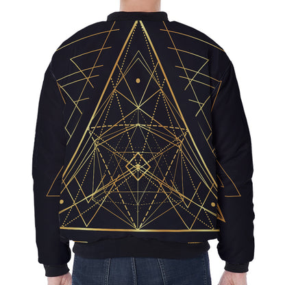 Geometric Pyramid Print Zip Sleeve Bomber Jacket