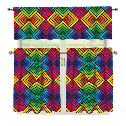 Geometric Rainbow Pattern Print 3 Piece Kitchen Curtains