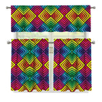 Geometric Rainbow Pattern Print 3 Piece Kitchen Curtains