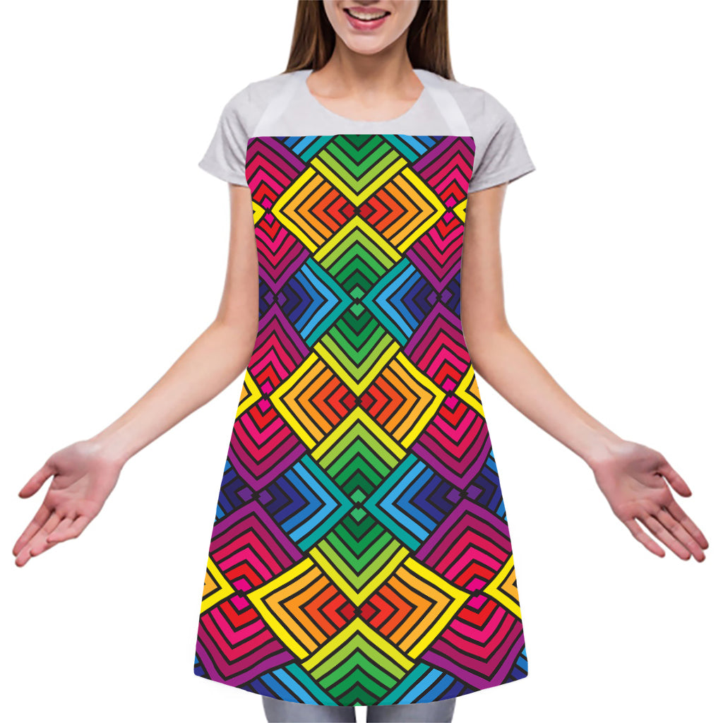 Geometric Rainbow Pattern Print Adjustable Apron