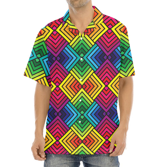 Geometric Rainbow Pattern Print Aloha Shirt