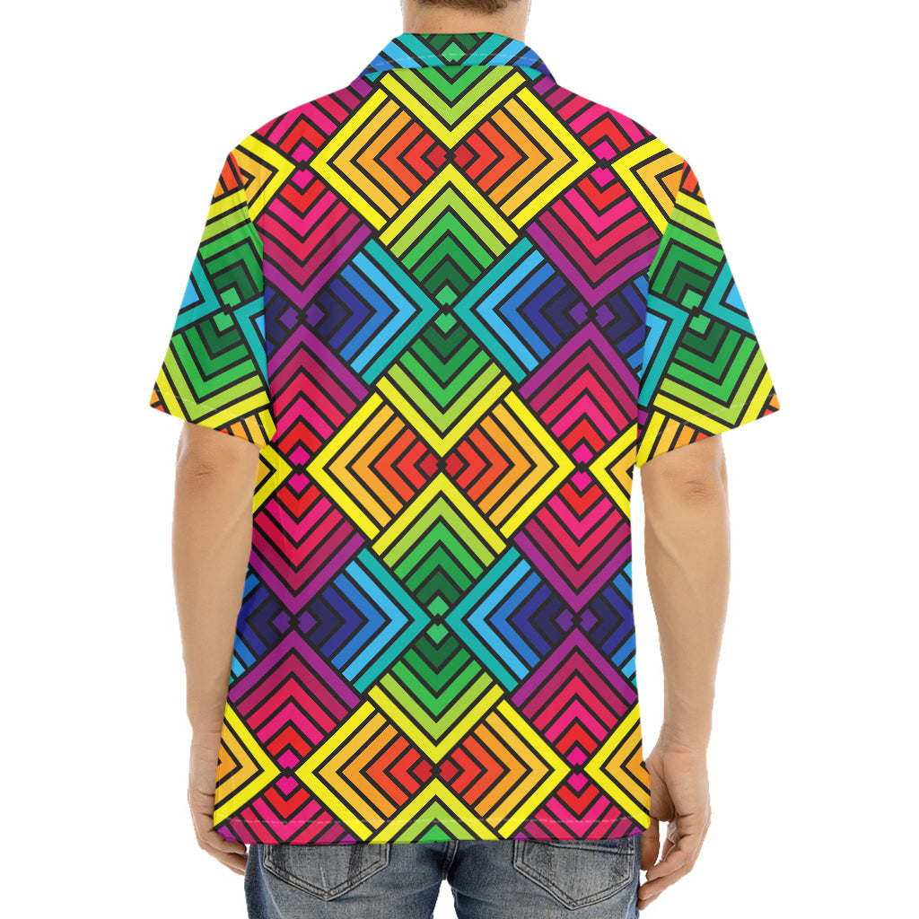 Geometric Rainbow Pattern Print Aloha Shirt