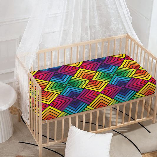 Geometric Rainbow Pattern Print Baby Crib Sheet