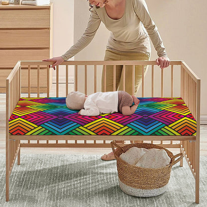 Geometric Rainbow Pattern Print Baby Crib Sheet